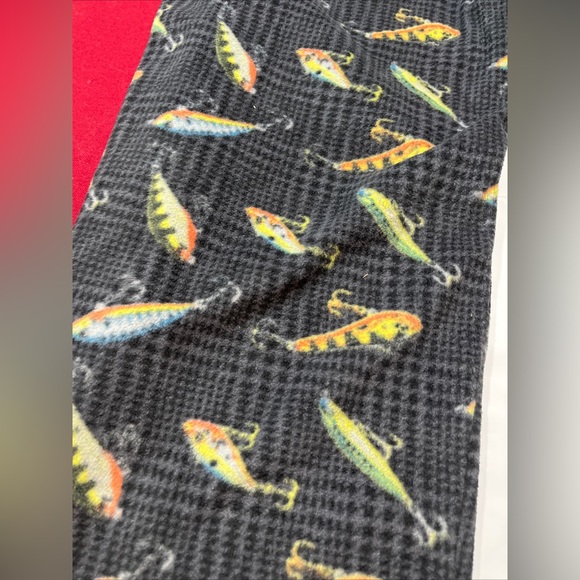 Fishing gray fleece cozy PANTS LOUNGE PJS stretchy Tie Waist Pockets NorthCrest - Picture 11 of 13